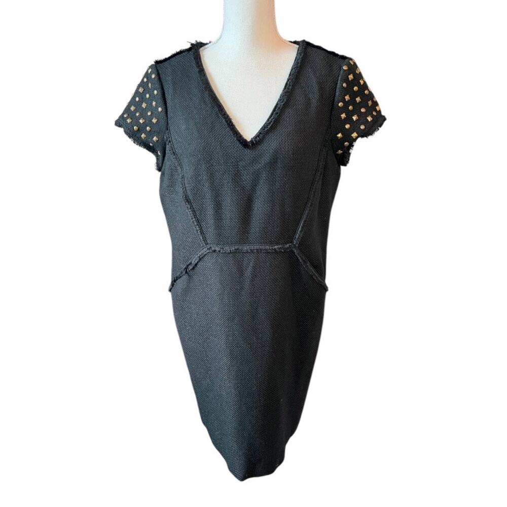 Adrianna Papell black sheath dress woven studded professional cocktail workwear